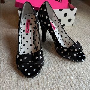 Betsey Johnson Black and White Polka Dot Heels with Bow